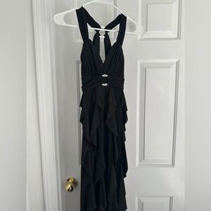 Betsy & Adam Black Asymmetrical Halter Cocktail Dress